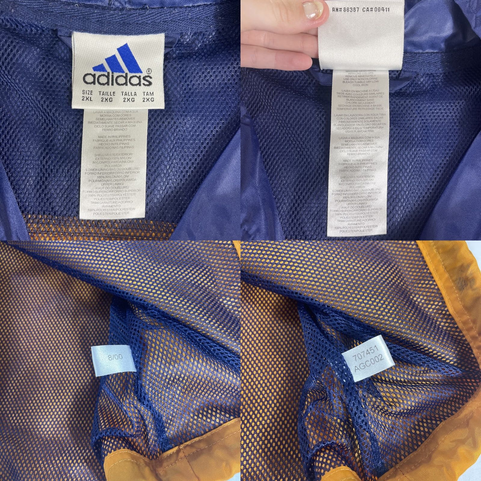 Adidas VINTAGE Adidas Windbreaker Jacket Hoodie 2XL 1/4 Zip Orange Blue 2 Tone Mens Jacket Size US XXL / EU 58 / 5 - 10 Thumbnail