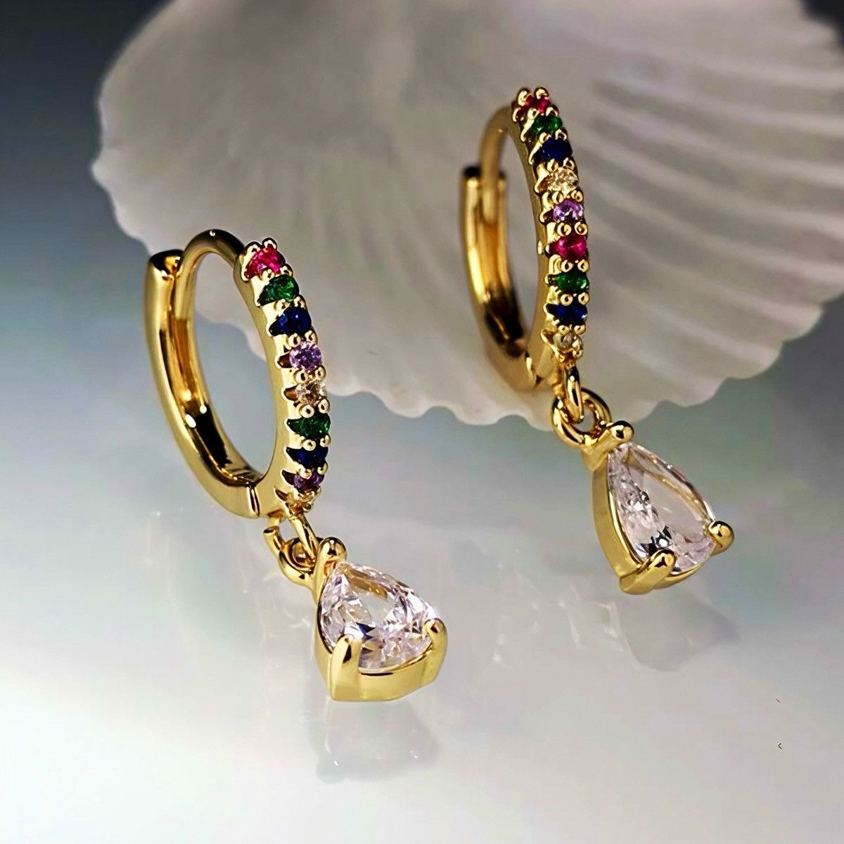 Other Sparkly Crystal Water Drop Gold Small Hoop Luxury Earrings Size ONE SIZE - 2 Thumbnail