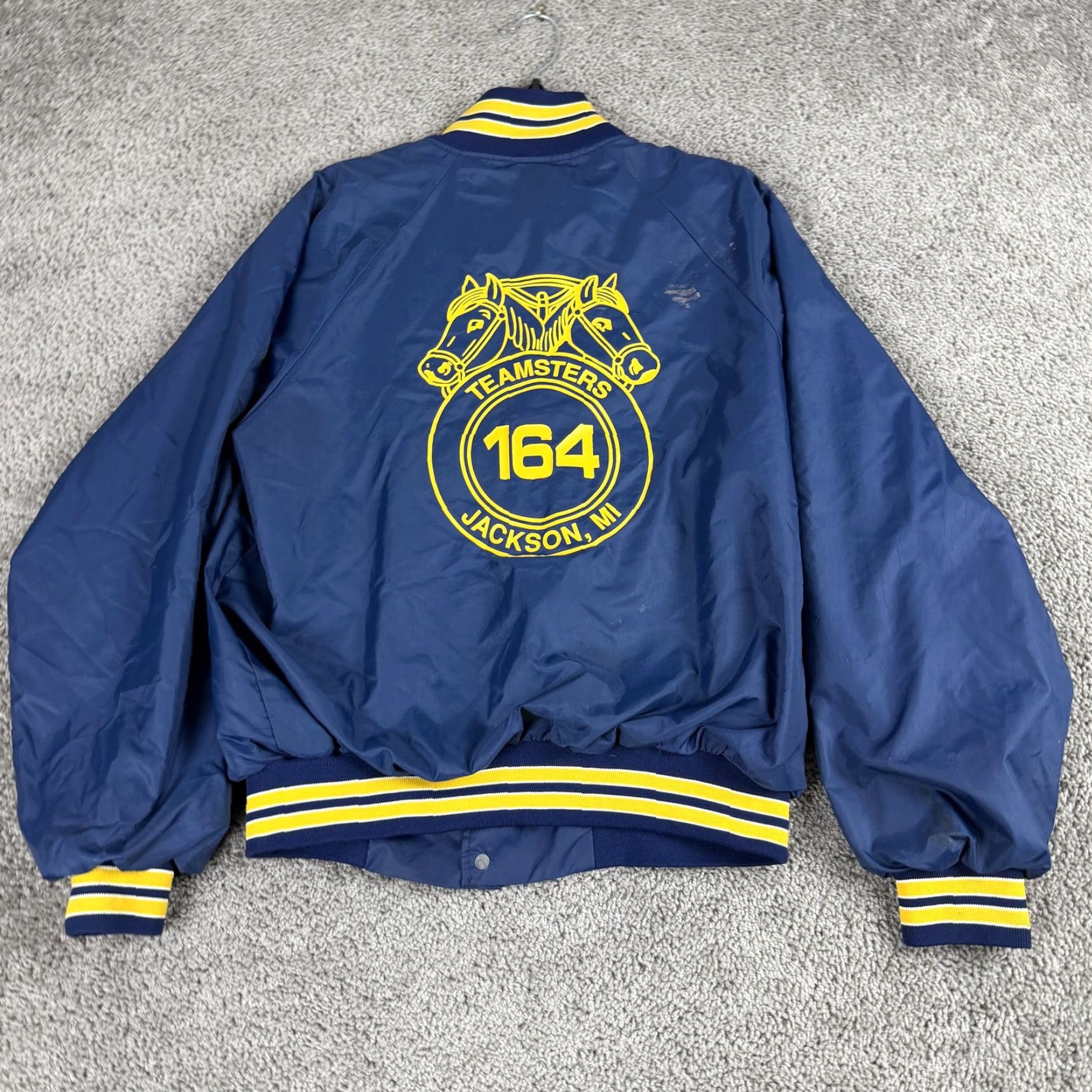 Vintage VINTAGE Hartwell Teamsters Jacket Mens Large Blue Bomber Nylon Snap Front Varsity Coat Casual Workwear Size US L / EU 52-54 / 3 - 2 Thumbnail