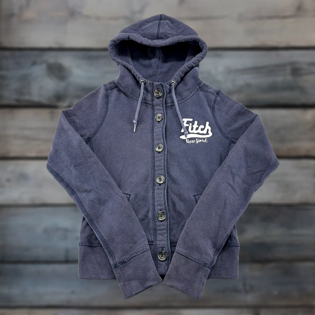 Abercrombie & Fitch VINTAGE Abercrombie Hoodie Womens Small Blue Navy Cardigan Cotton Spellout Y2K Hoodie Women S Blue Navy Logo Zipper Full Zip Lined Cotton Blend Size S / US 4 / IT 40 - 1 Thumbnail