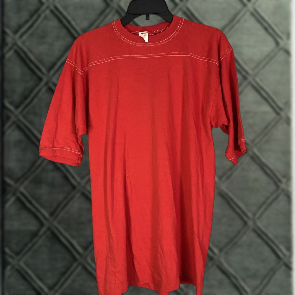 Vintage VINTAGE 80s Single Stitch T Shirt Red Sportswear Ringer Sleeve Adult Medium X 29 Fits Medium Size US M / EU 48-50 / 2 - 1 Thumbnail