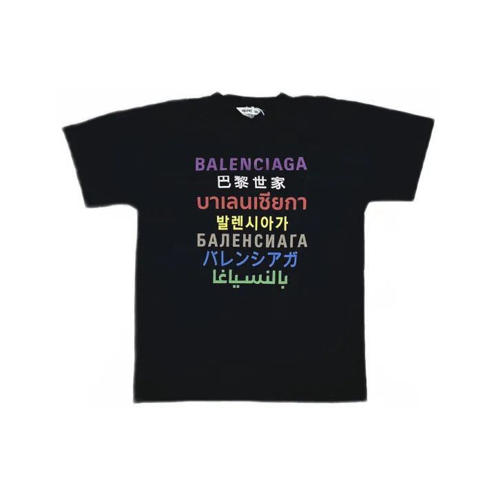 Balenciaga Multilingual Logo Print Black T-Shirt 0079-2507