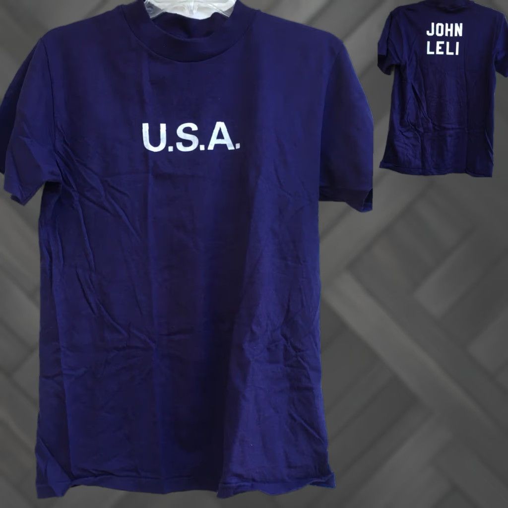Anvil VINTAGE Anvil USA T-Shirt Blue M Graphic Tee Men 70s 1970s 1980s USA Front Back John Leli Cracking N Navy Blue White Lettering Short Sleeve Size M Size US M / EU 48-50 / 2 - 1 Thumbnail