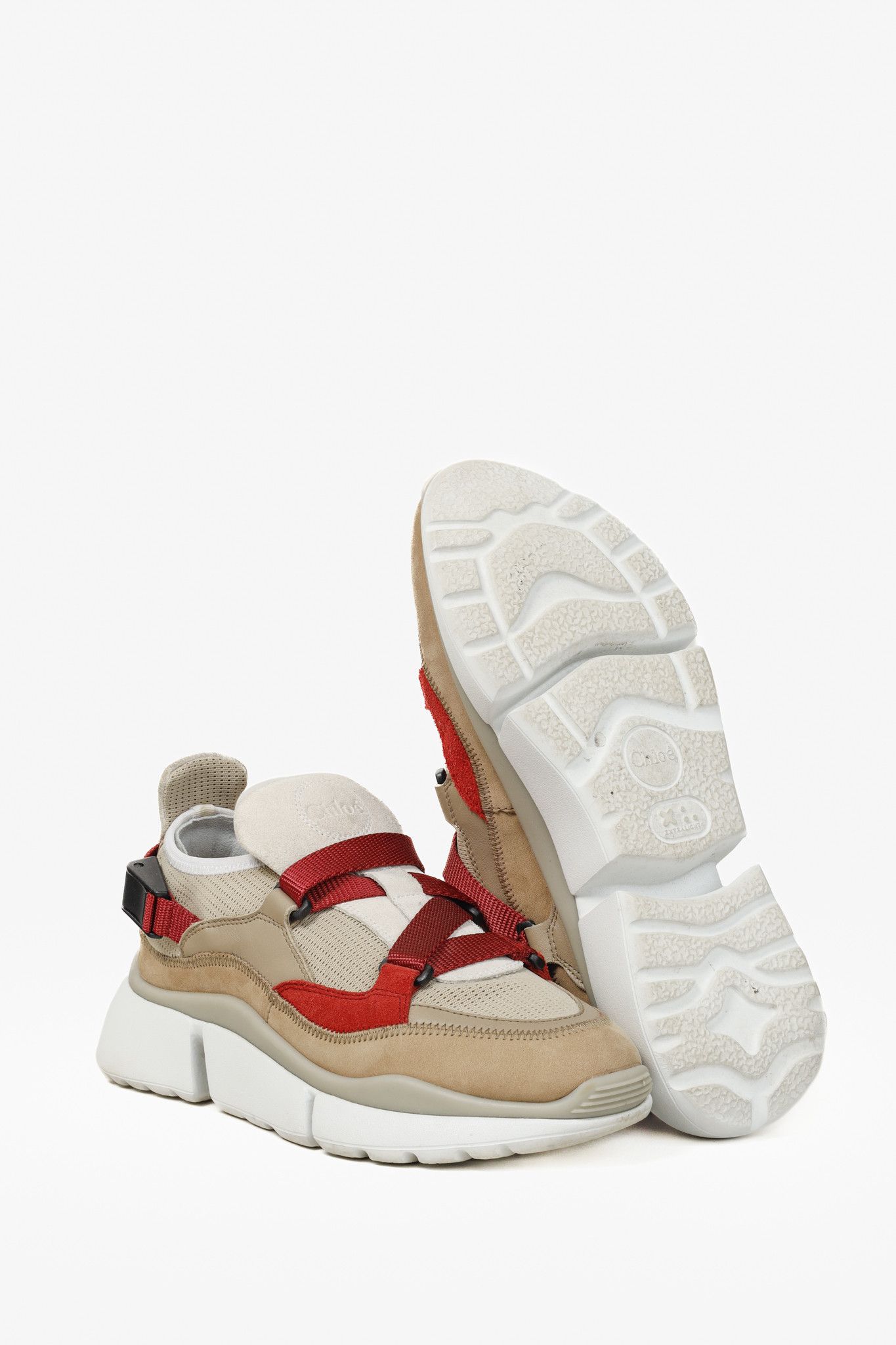 Chloe Chloe Sonnie Beige Leather Red Strap Trainers Size US 7 / IT 37 - 4 Thumbnail