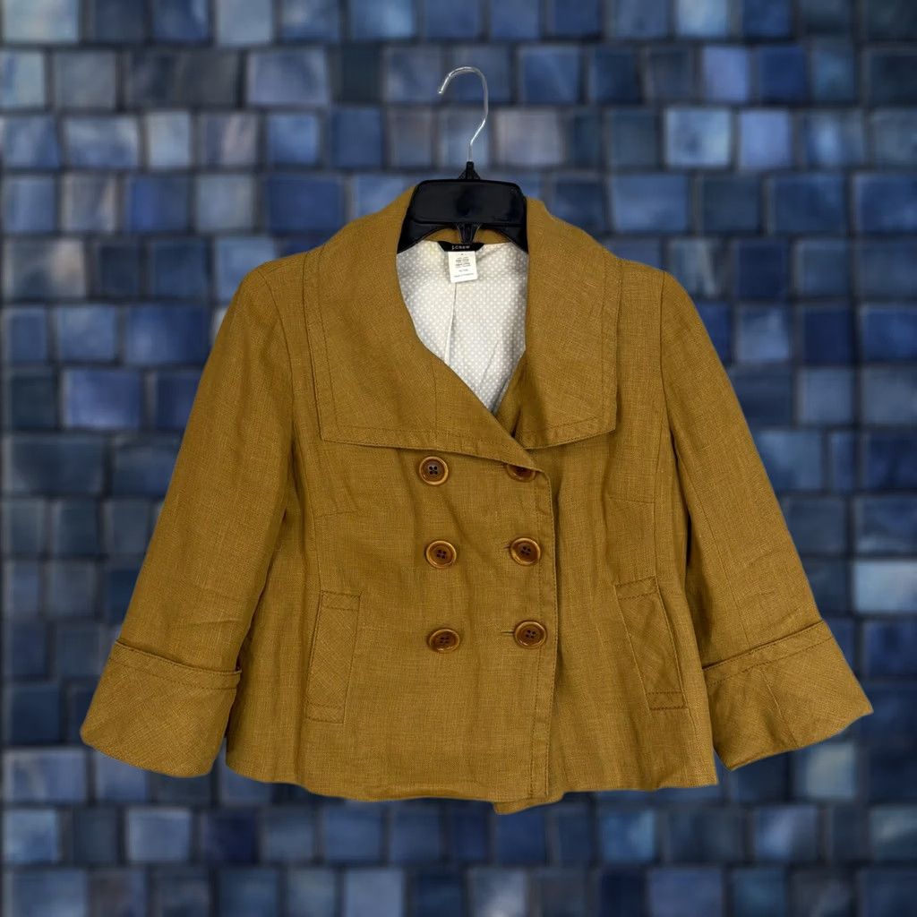 J.Crew J.Crew Jacket Womens 4 Yellow Linen Cropped Double Breasted Pea Coat Blazer Size S / US 4 / IT 40 - 1 Thumbnail