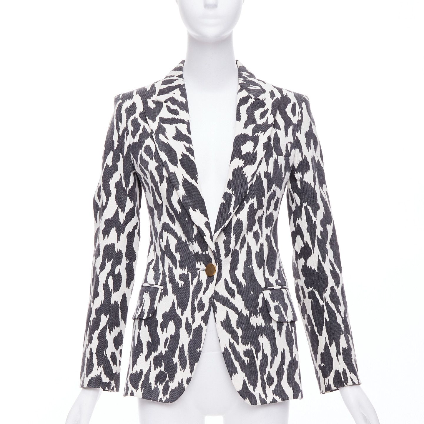 Celine OLD CELINE Phoebe Philo black cream animal print cotton blazer jacket FR36 S Size S / US 4 / IT 40 - 1 Thumbnail