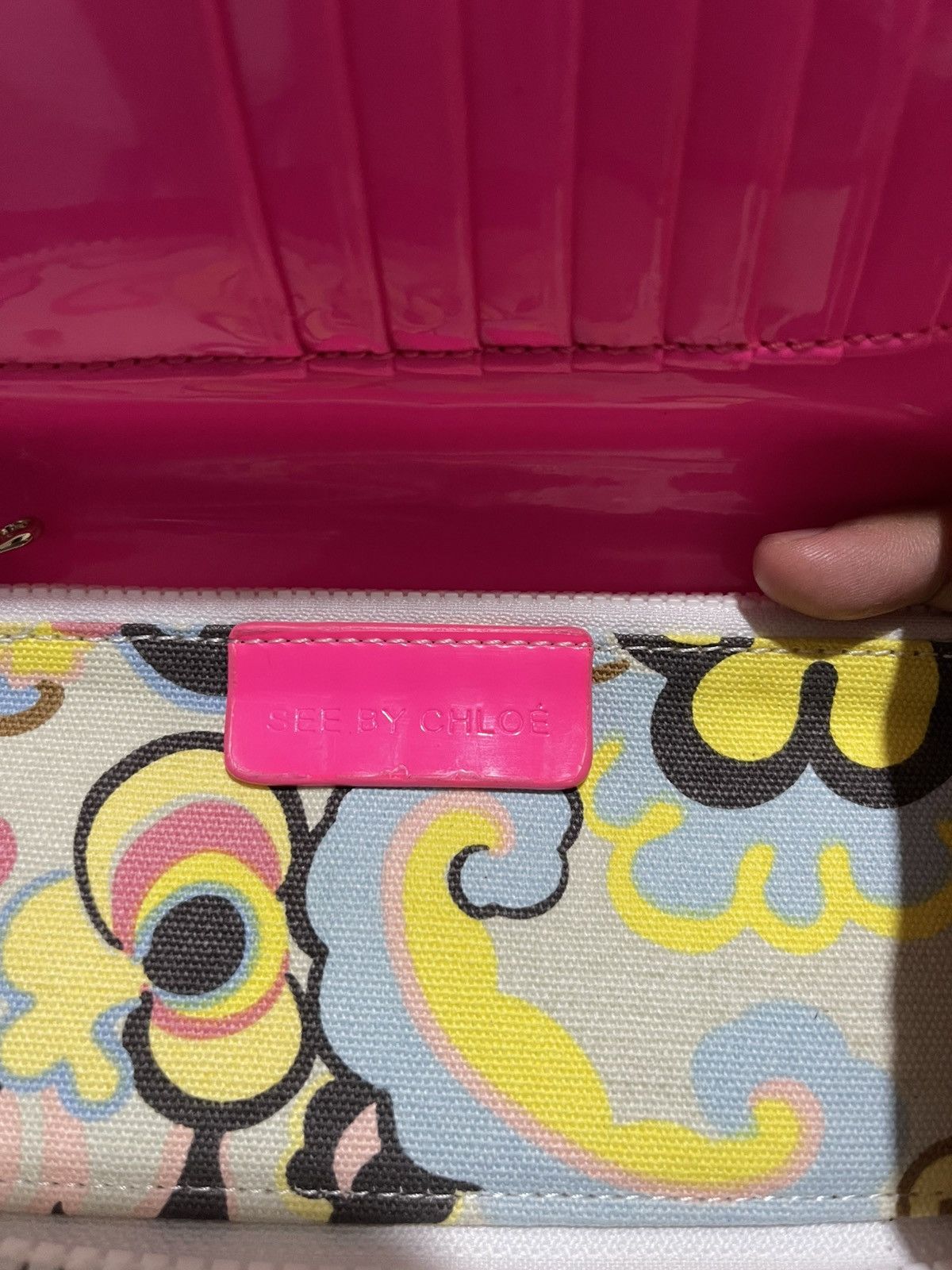 See by Chloe See by Chloé Long Zip File Wallet - Neon Pink Embossed Logo Size ONE SIZE - 5 Thumbnail