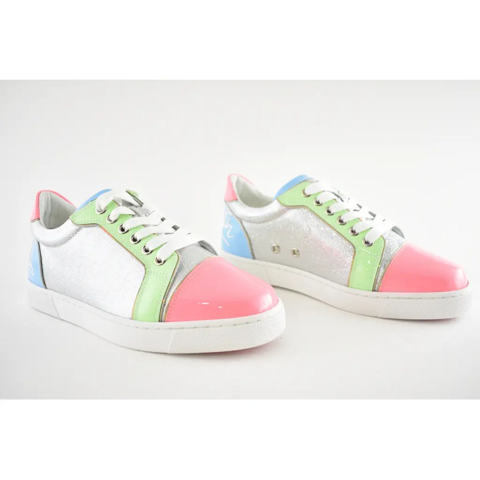 Christian Louboutin Fun Vieira Flat Patent Pink Silver Blue Low Top Sneaker 36.5 Size US 6.5 / IT 36.5 - 4 Thumbnail