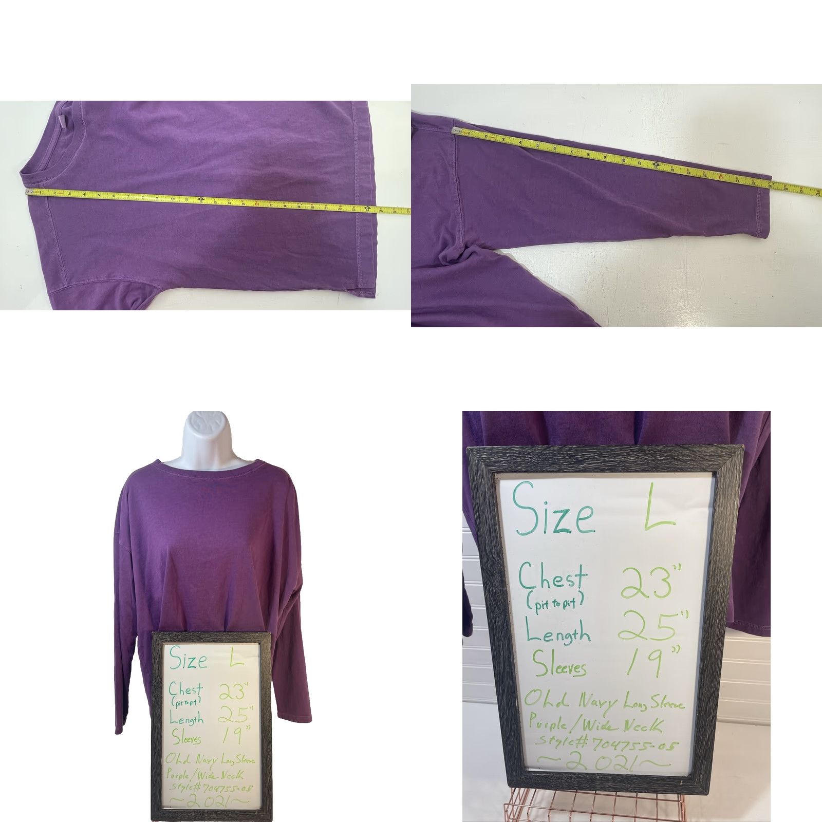 Old Navy VINTAGE? No. Old Navy Long Sleeve Shirt Women L Purple Knit Pullover Wide Neck Side Slits 704755-05 Size L / US 10 / IT 46 - 9 Thumbnail