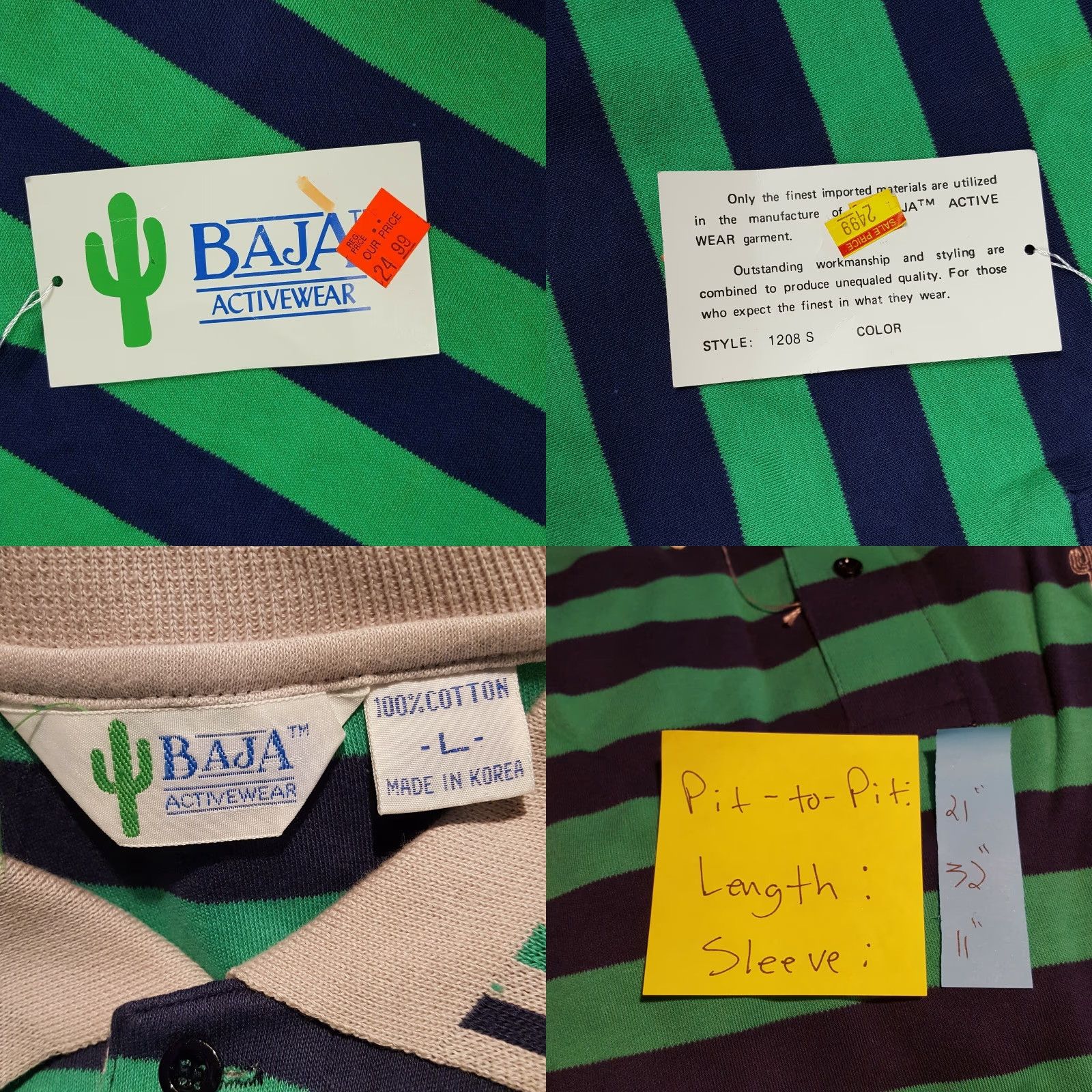 Vintage VINTAGE Baja Sportswear Polo Shirt Men Green Striped Short Sleeve Collared Cactus 90s Polo Shirt Large Size US L / EU 52-54 / 3 - 8 Thumbnail