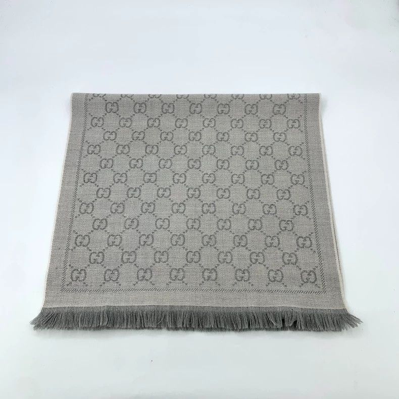 Gucci Gucci Grey Logo Wool Scarf with Fringes-dmc Size ONE SIZE - 1 Thumbnail