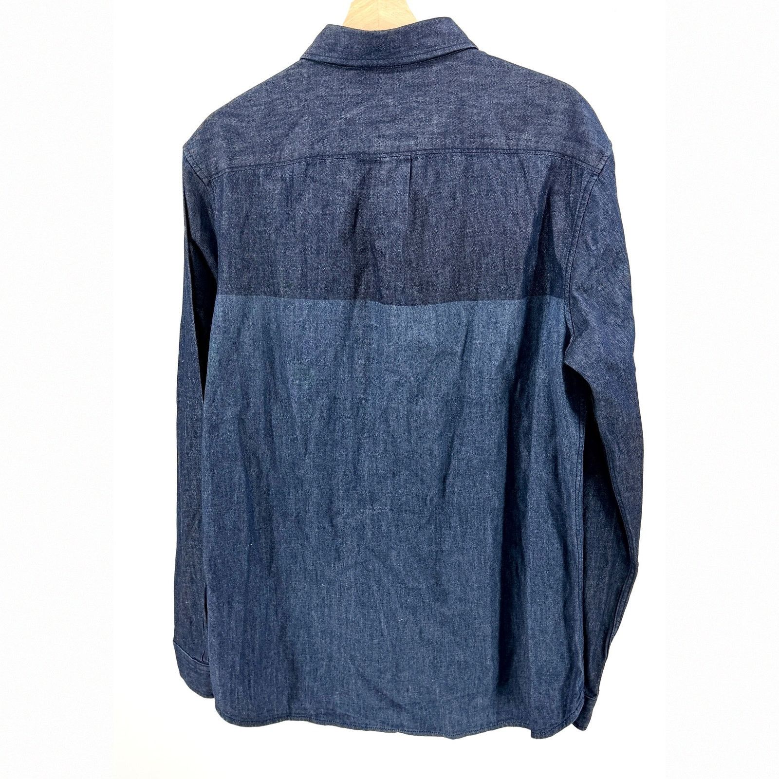 Elie Tahari Blue Cotton Linen Chambray Colorblock Patchwork Shirt Size US L / EU 52-54 / 3 - 5 Thumbnail
