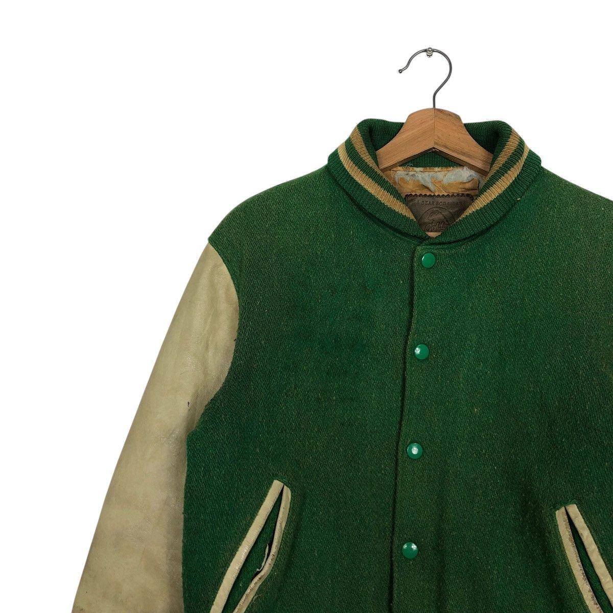 Golden Bear 🔥VINTAGE VARSITY LEATHER JACKET GOLDEN BEAR MADE IN USA Size US S / EU 44-46 / 1 - 9 Thumbnail