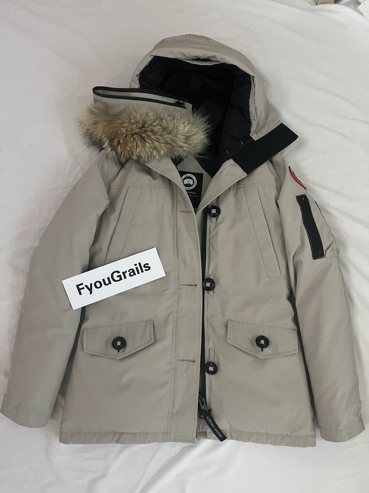 image of Canada Goose Fox Fur Jacket in White, Women's (Size Small)