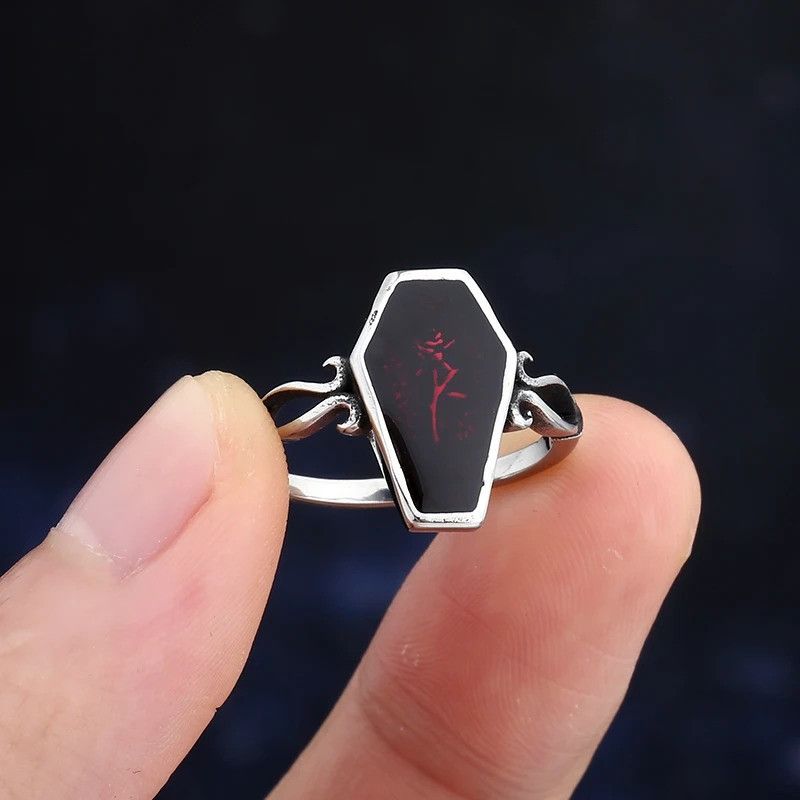 Vintage Red Flower Coffin Ring Size ONE SIZE - 5 Thumbnail