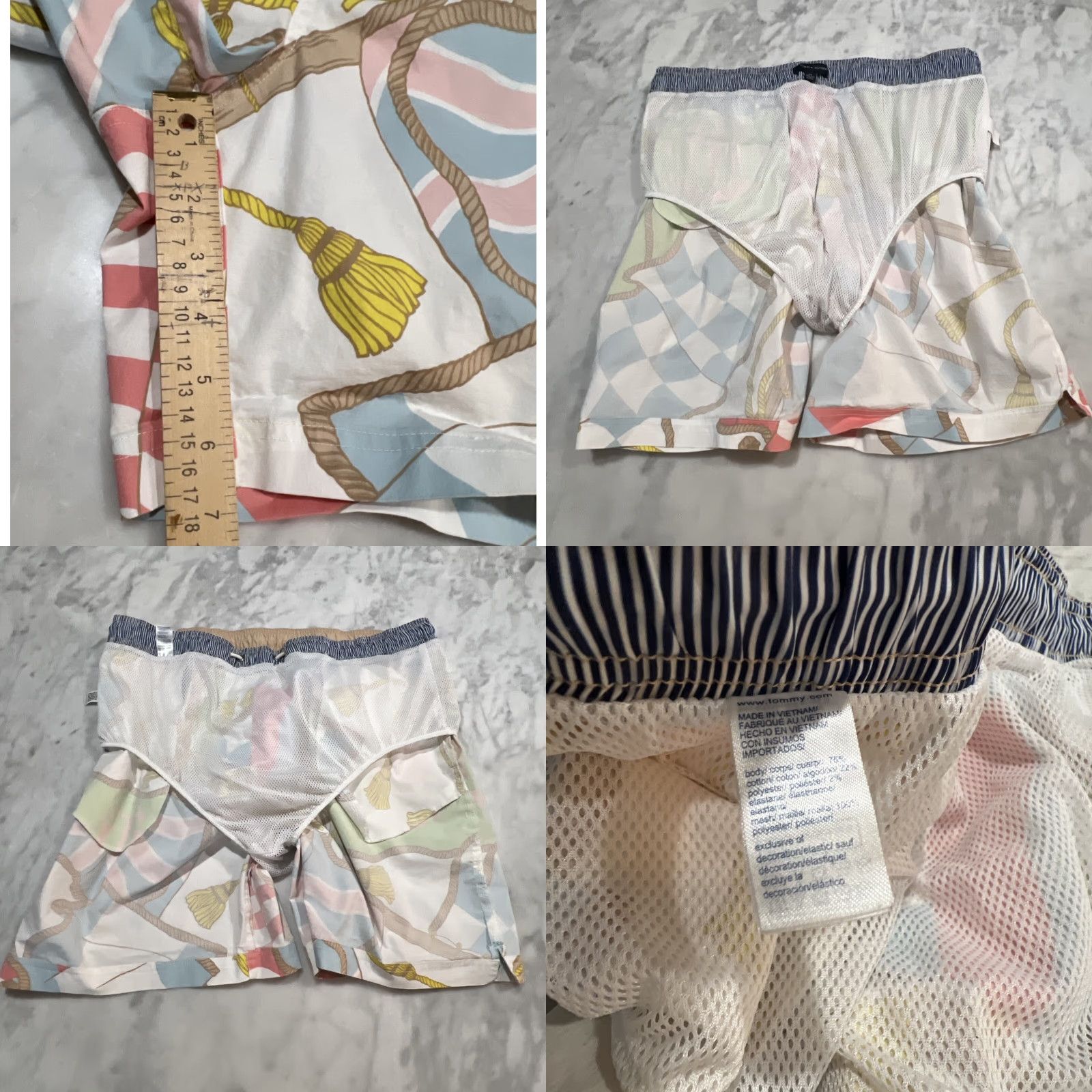 Tommy Hilfiger Tommy Hilfiger Men Lined Swim Shorts Trunks 2XL Cotton Blend Pockets Drawstring Multicolor Beach Logo Size US 39 - 8 Thumbnail