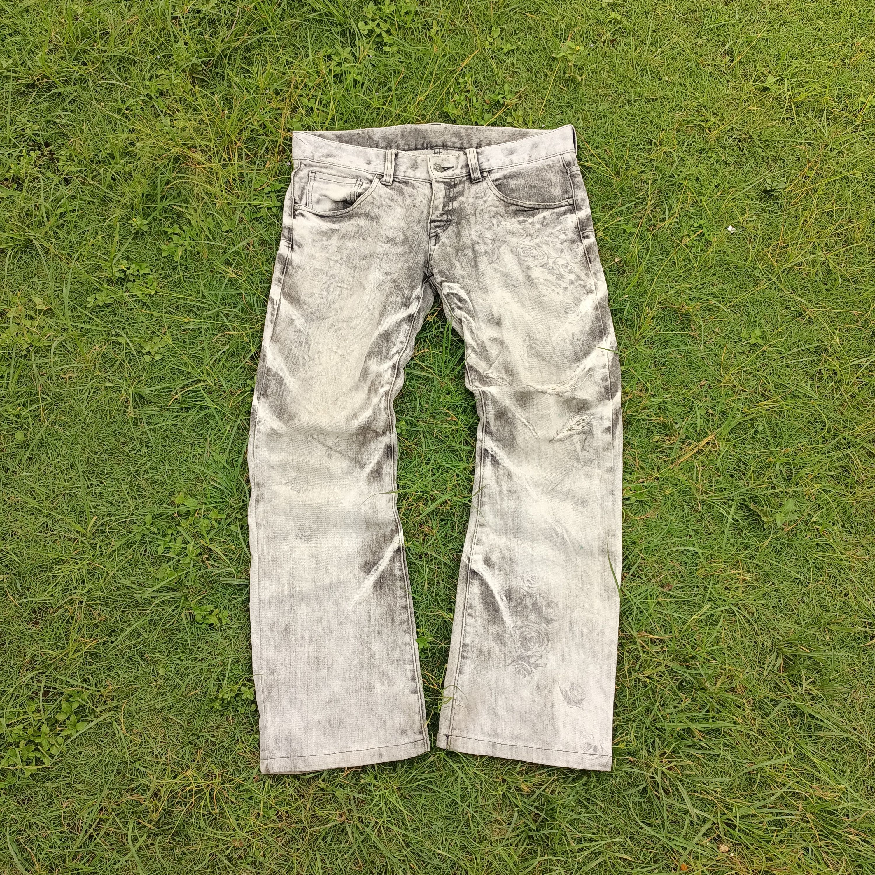 image of Tornado Mart Acid Rose Printed Distrssed Flare Jeans, Men's (Size 34)