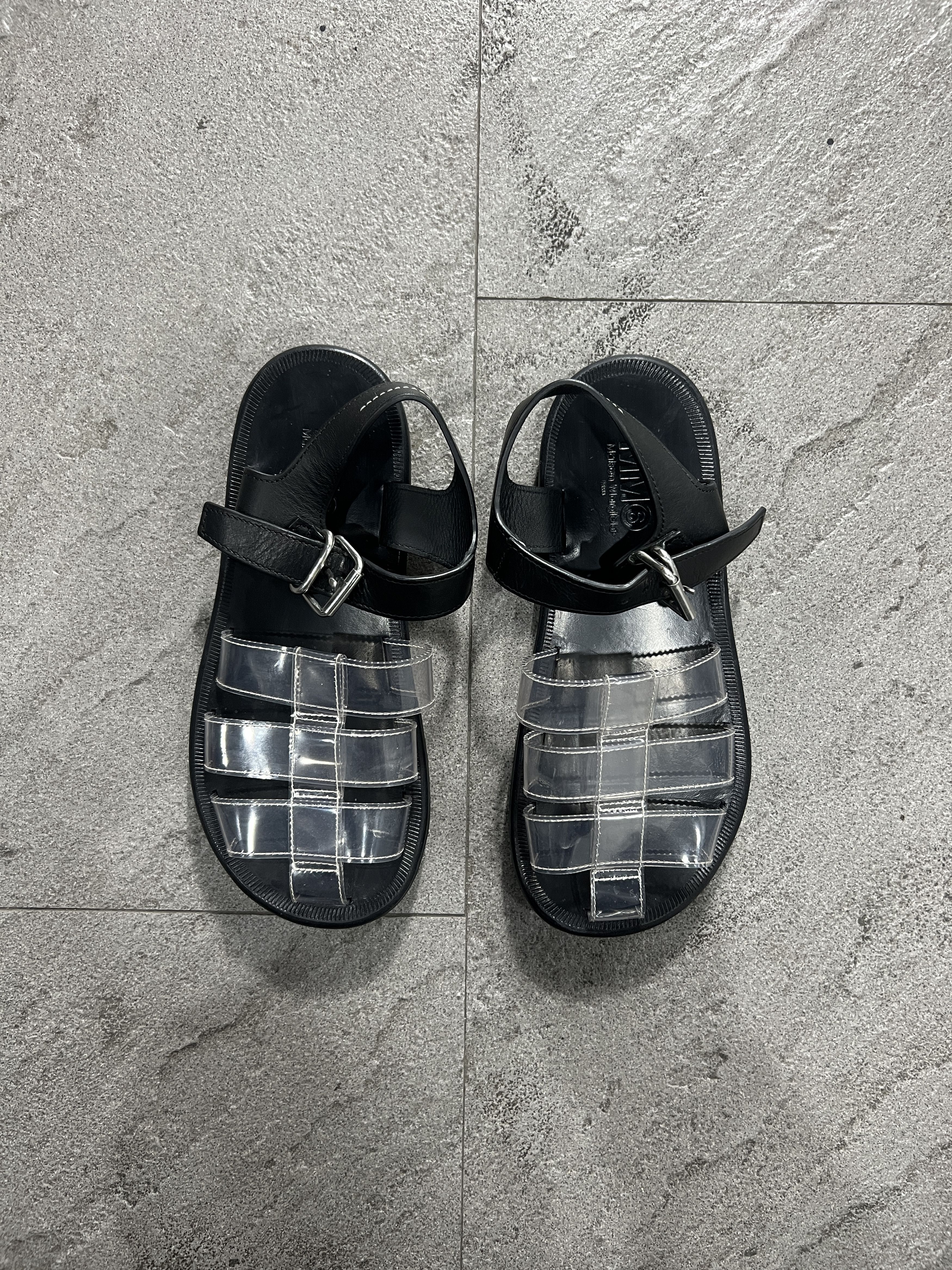 Maison Margiela MM6 Maison Margiela Clear PVC Sandals Black Leather Strap Size US 8 / IT 38 - 1 Thumbnail
