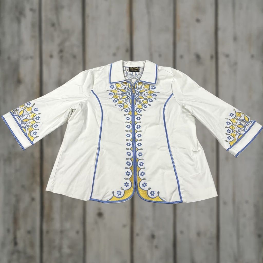 Bob Mackie BOB MACKIE Women's XL Wearable Art JACKET Floral Embroidery Sunburst Cutout Top Jacket XL White Sunburst Art Beach Womens Size XL / US 12-14 / IT 48-50 - 1 Thumbnail