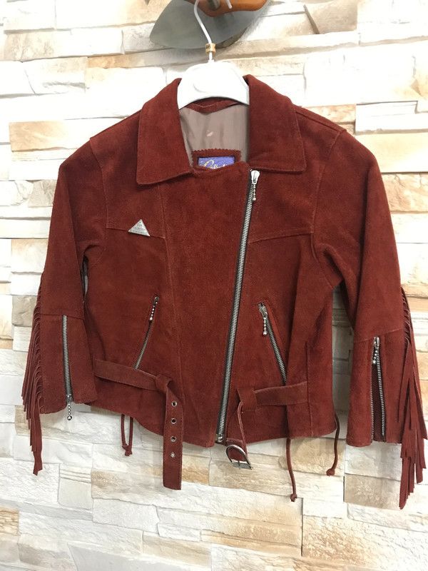 Vintage Elegant Children's Suede Leather Jacket - Dark Brown,Vintage Size US XXS / EU 40 - 2 Thumbnail