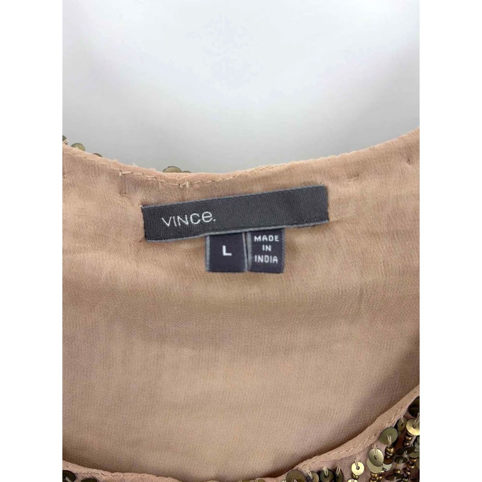Vince Vince Sequin Blouse Large Gold Long Sleeve Pre-Owned Size Size L / US 10 / IT 46 - 3 Thumbnail