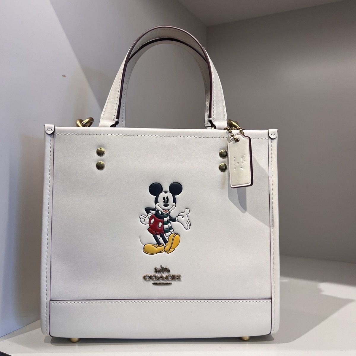 image of Disney X Coach Dempsey Tote 22 With Mickey Mouse Cm843 Chalk in White, Women's