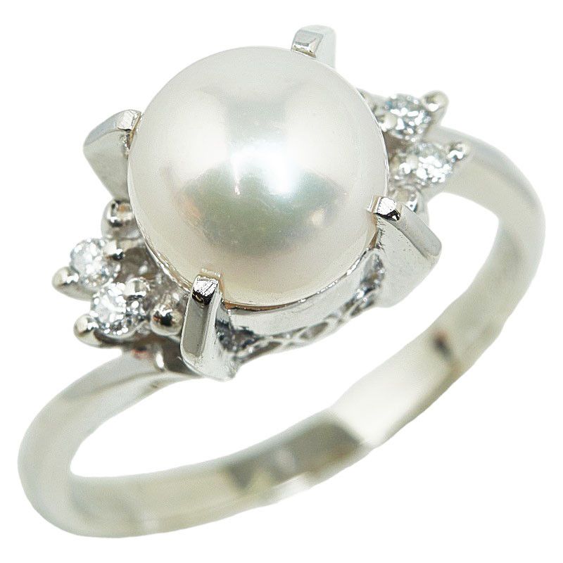 image of Other Platinum Diamond Pearl Ring in Silver, Women's
