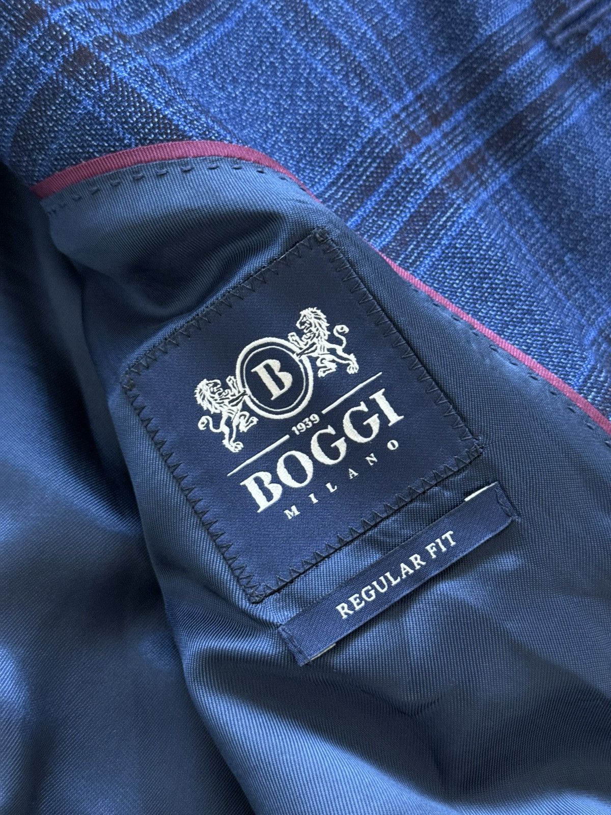 Boggi Boggi Milano Wool Drago 130s Navy Blue Plaid Blazer Jacket Size 42R - 9 Thumbnail