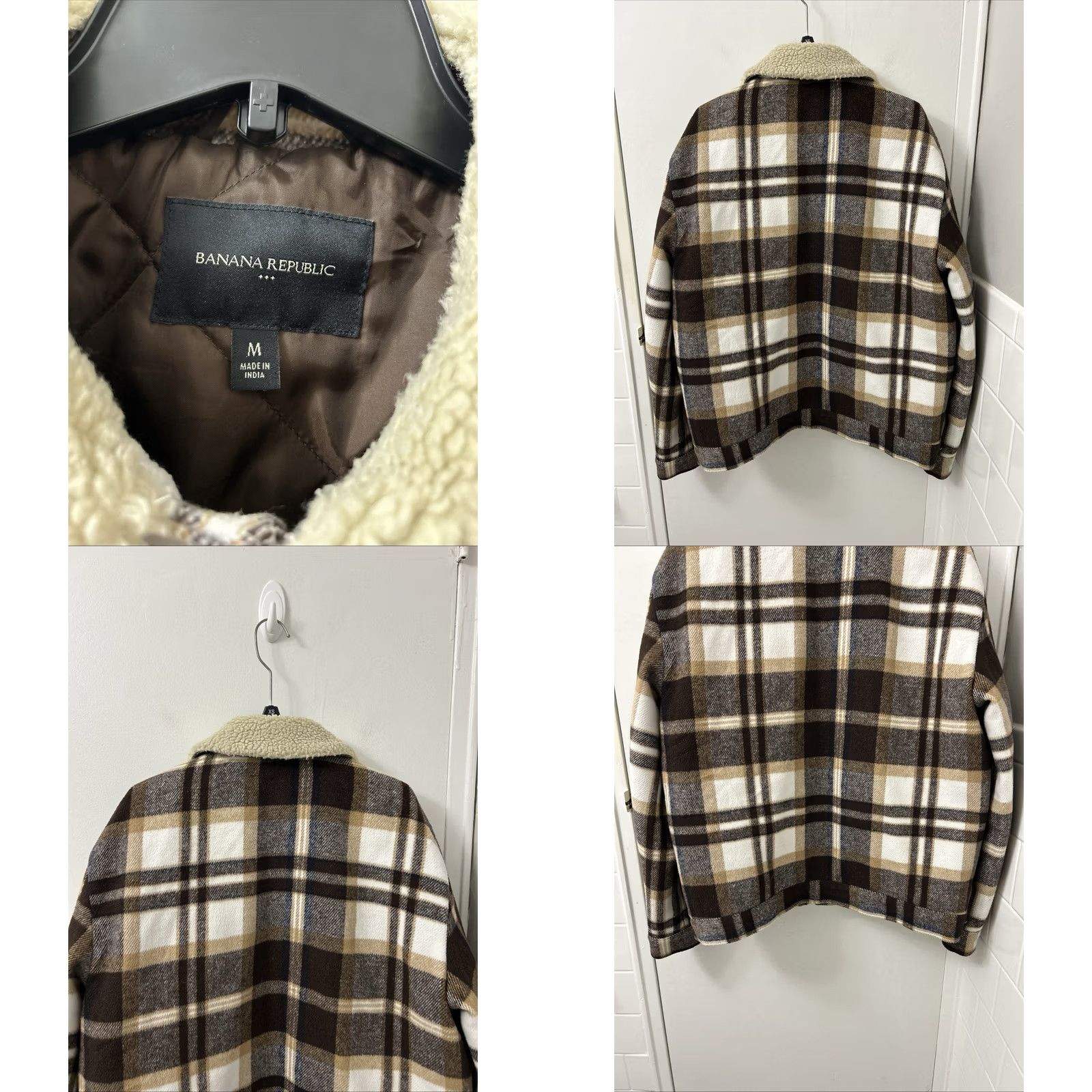 Banana Republic VINTAGE Banana Republic Jacket Mens M Brown Plaid Wool Sherpa Collar Pockets L/S Size US M / EU 48-50 / 2 - 8 Thumbnail