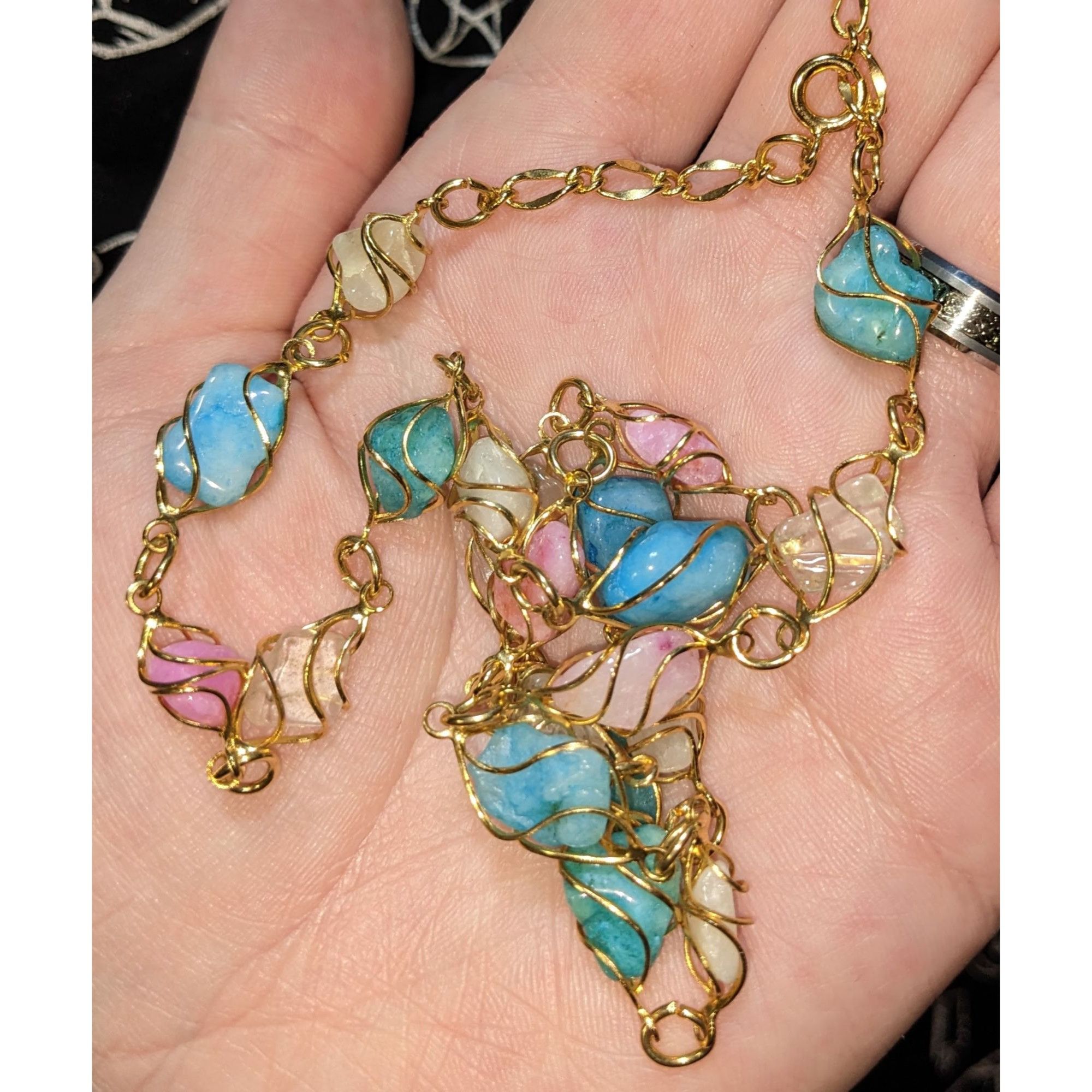 Other Whimsical Wire-Wrapped Pastel Gemstone Necklace With Gold-To Size ONE SIZE - 5 Thumbnail