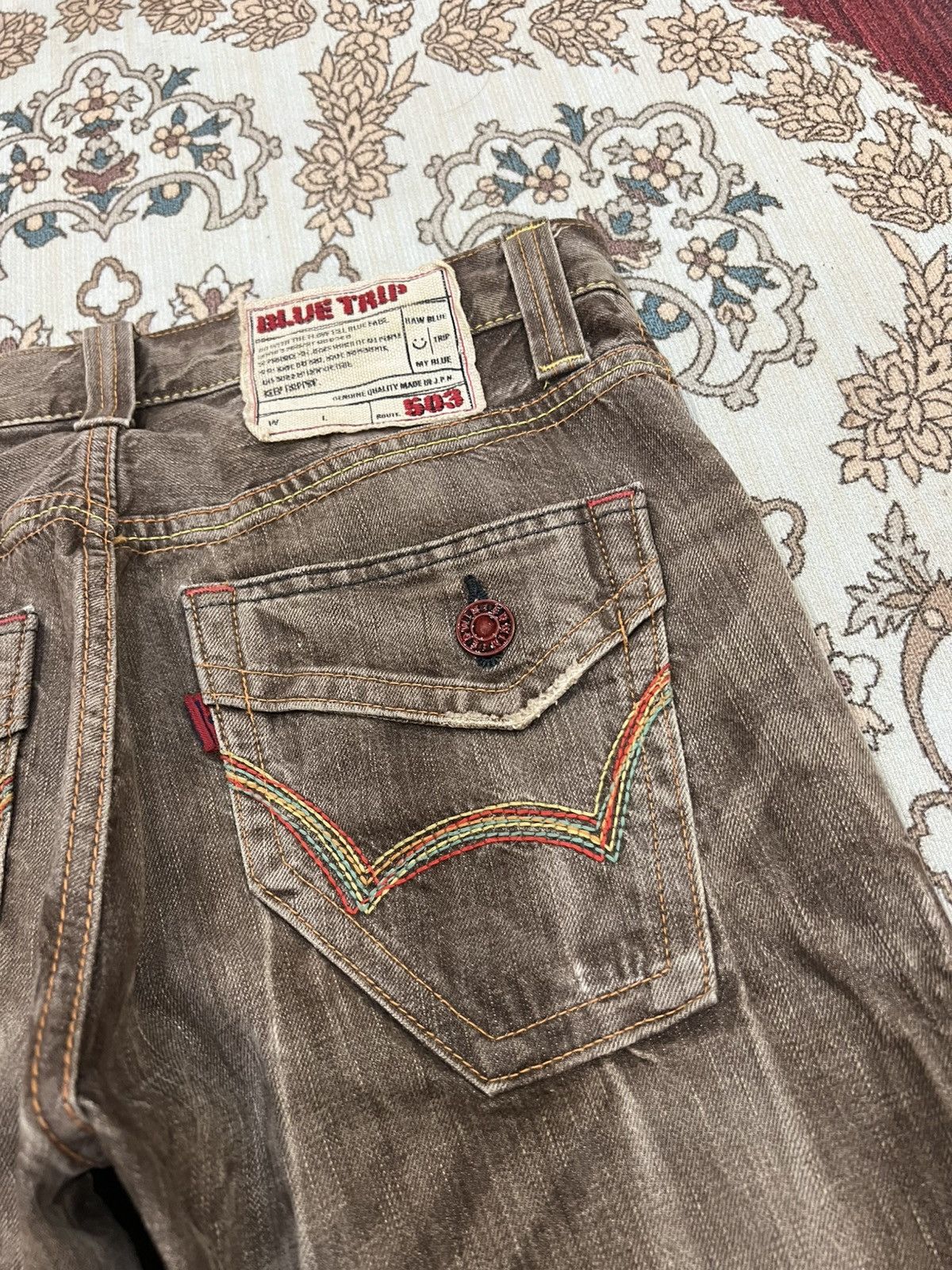Edwin 💥Flare💥Vintage Edwin 503 Blue Trip Faded Flare Denim Jean Size US 31 - 17 Thumbnail