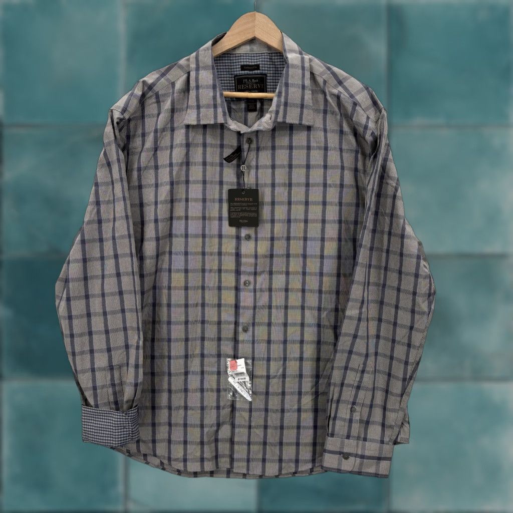 Jos. A. Bank Jos A Bank Reserve Dress Shirt Mens 2XL 38/39 Blue Plaid Egyptian Cotton NWT Size 48R - 1 Thumbnail
