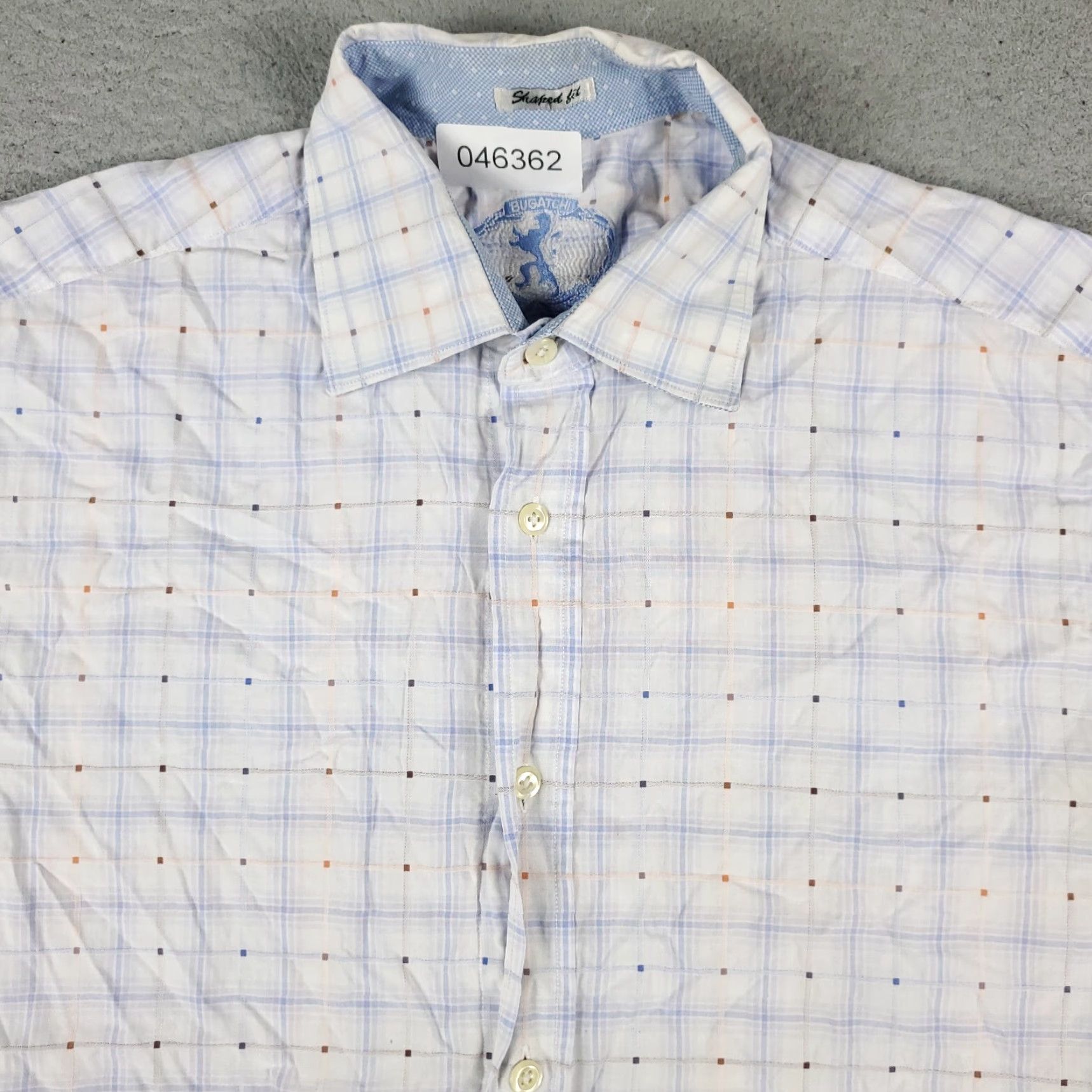 BUGATCHI Bugatchi Uomo Shirt Mens Large Blue Plaid Button Up Short Sleeve Regular Fit Size US L / EU 52-54 / 3 - 2 Thumbnail