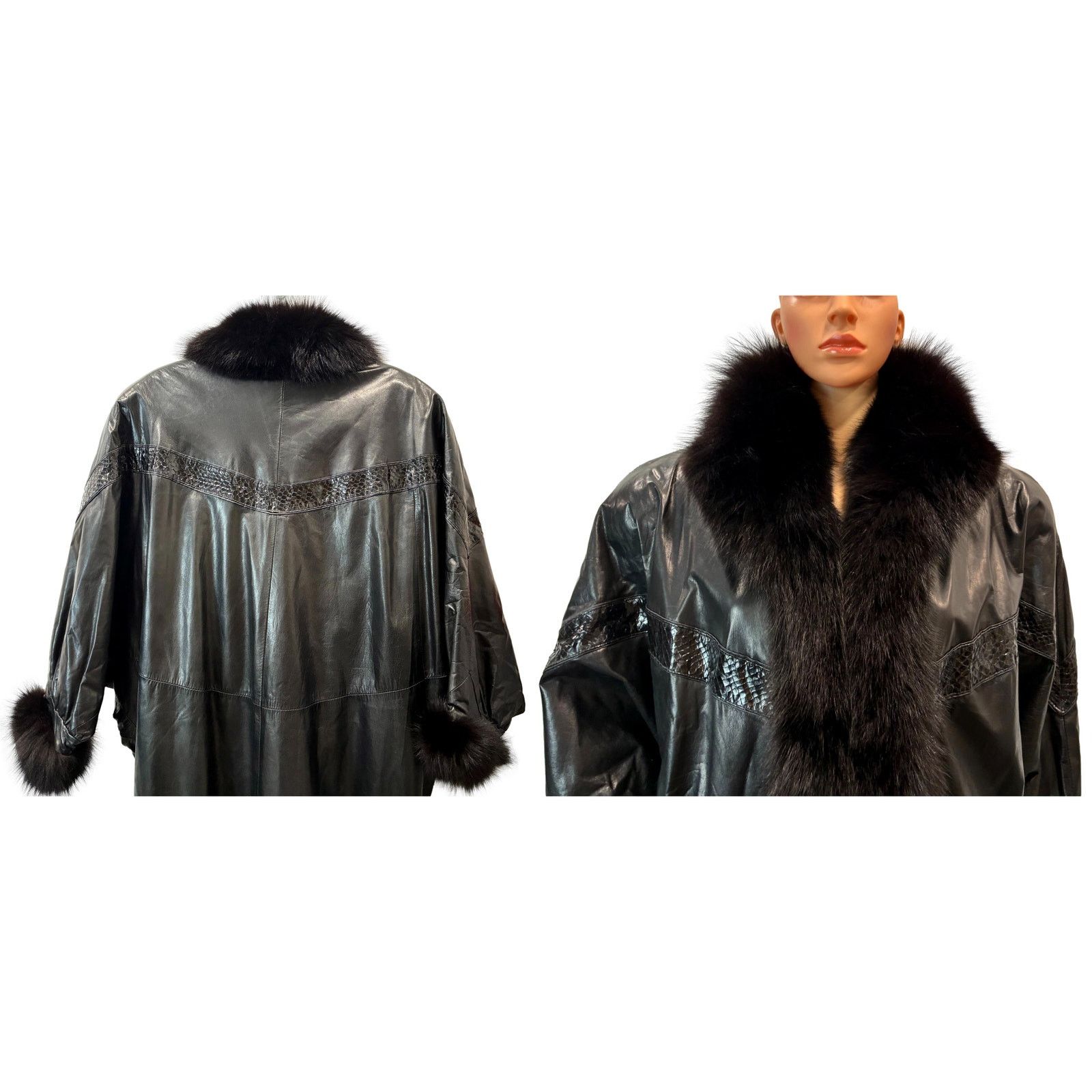 Genuine Leather 80s Leather & Fox Fur Full Length Coat w Genuine Snakeskin Size ONE SIZE - 13 Thumbnail