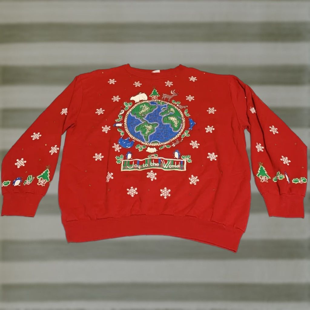 Vintage VINTAGE Holiday Time Christmas Sweatshirt Joy To The World Women’s Large L Red Green Gold Mens Girls Womens Size L / US 10 / IT 46 - 1 Thumbnail