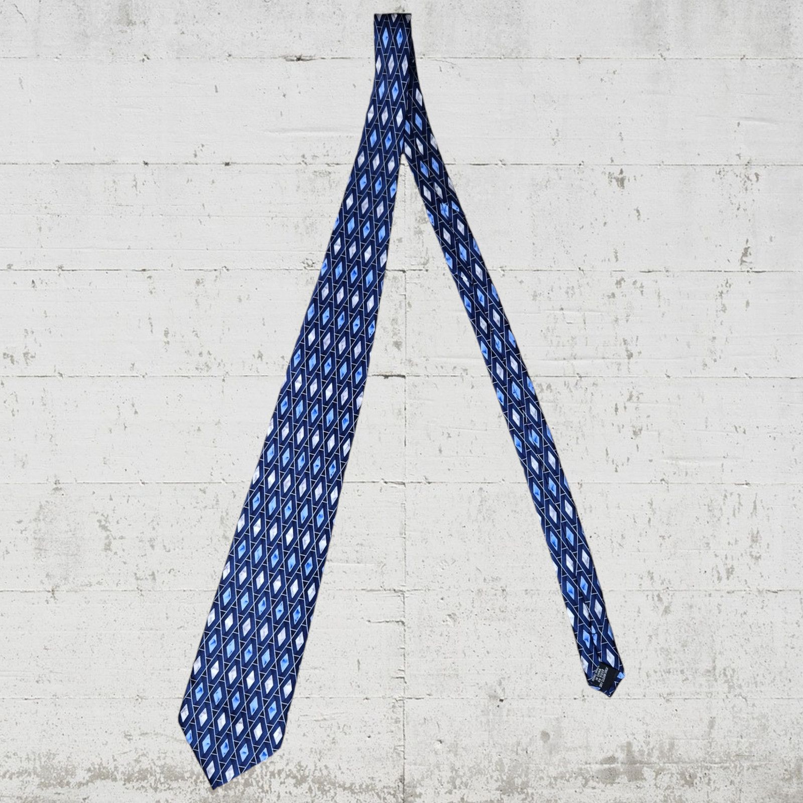 Stafford Vintage Stafford Navy Silver Diamond Argyle Silk Neck Tie Size ONE SIZE - 2 Thumbnail