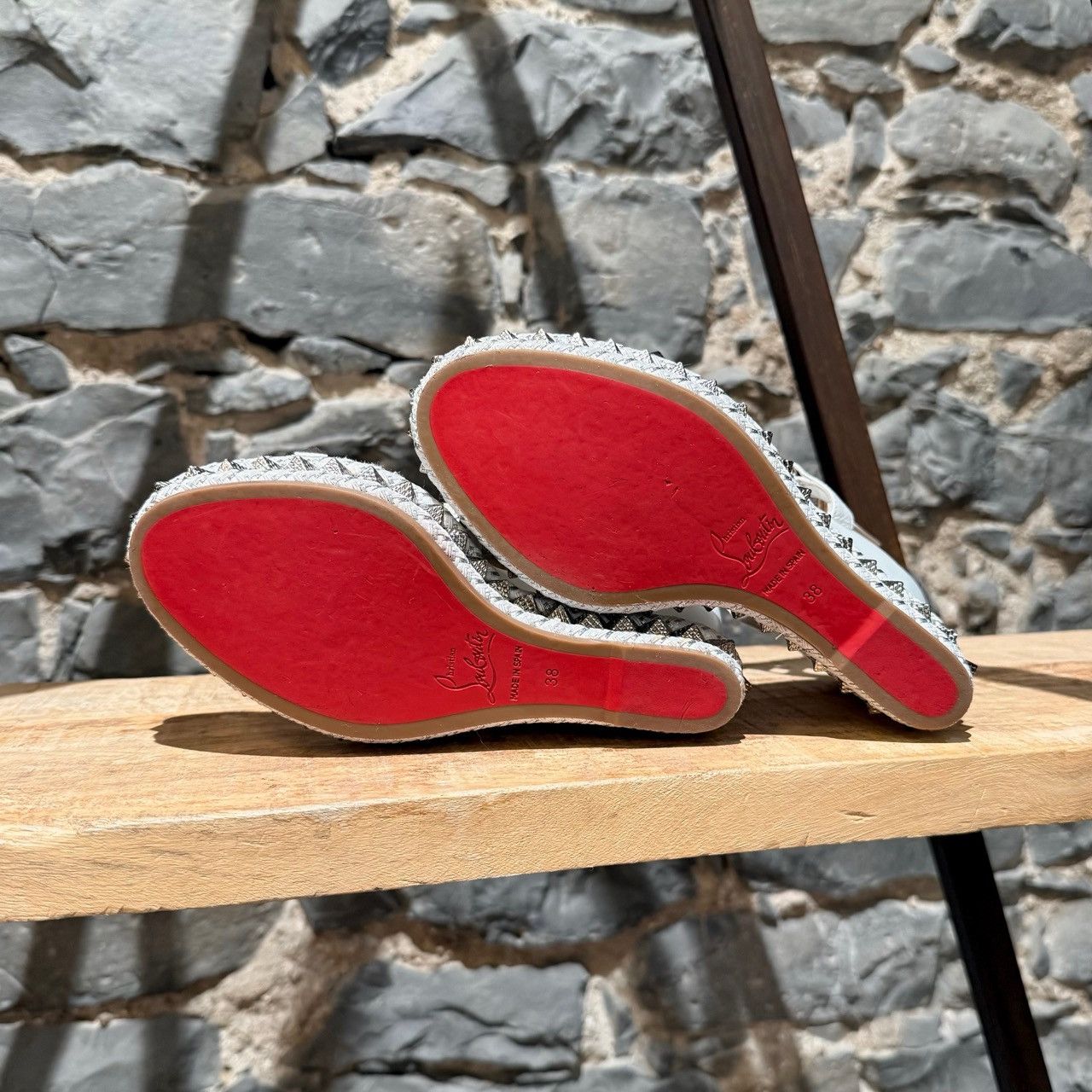 Christian Louboutin Christian Louboutin Leather Studded Pyraclou Wedge Sandals Size US 8 / IT 38 - 9 Thumbnail