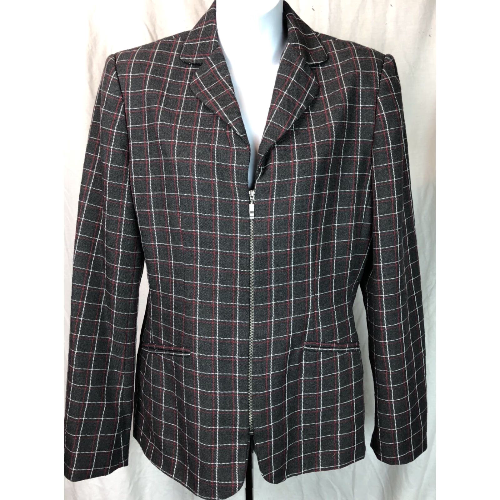 Liz Claiborne Liz Claiborne Blazer Gray Plaid Full Zip Notch Collar Jacket Women 8 Lined Career Office Vintage? No Size M / US 6-8 / IT 42-44 - 5 Thumbnail