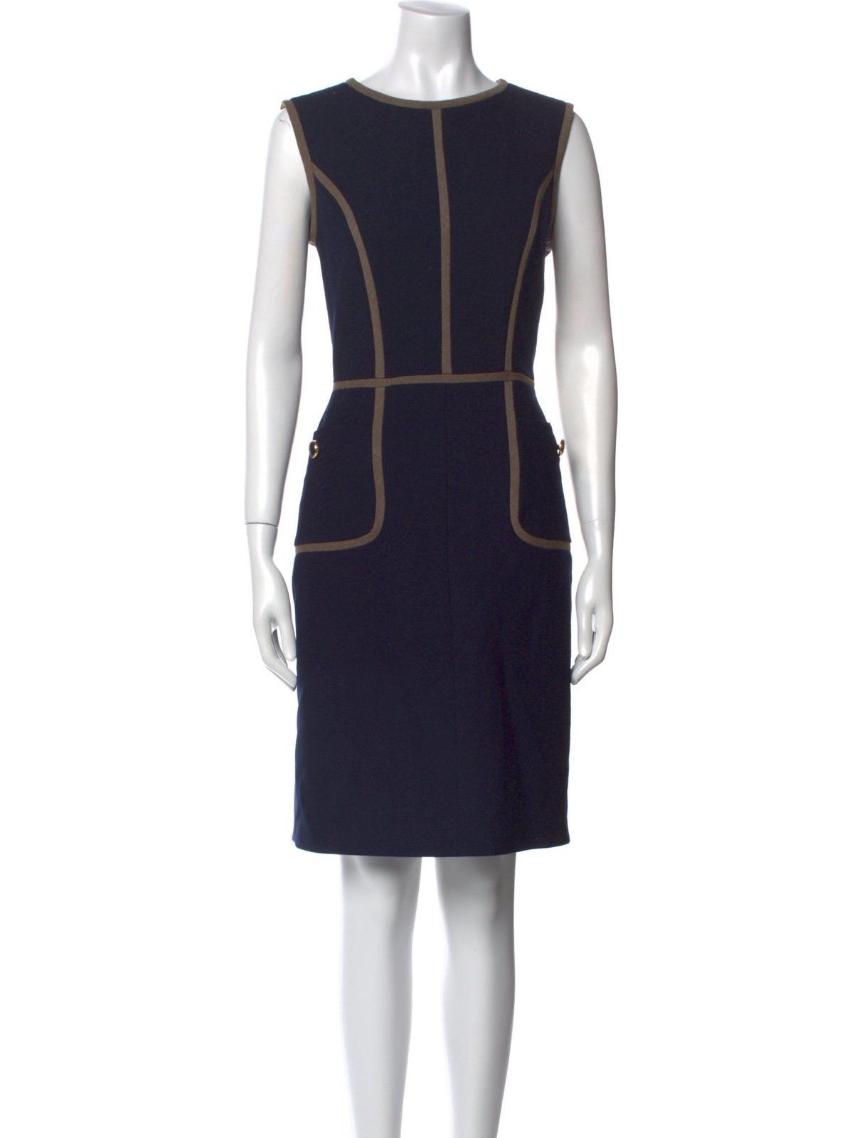 Tory Burch Tory Burch Wool Sleeveless Sheath Dress Size 2 Blue Tan Cap Size XS / US 0-2 / IT 36-38 - 1 Thumbnail