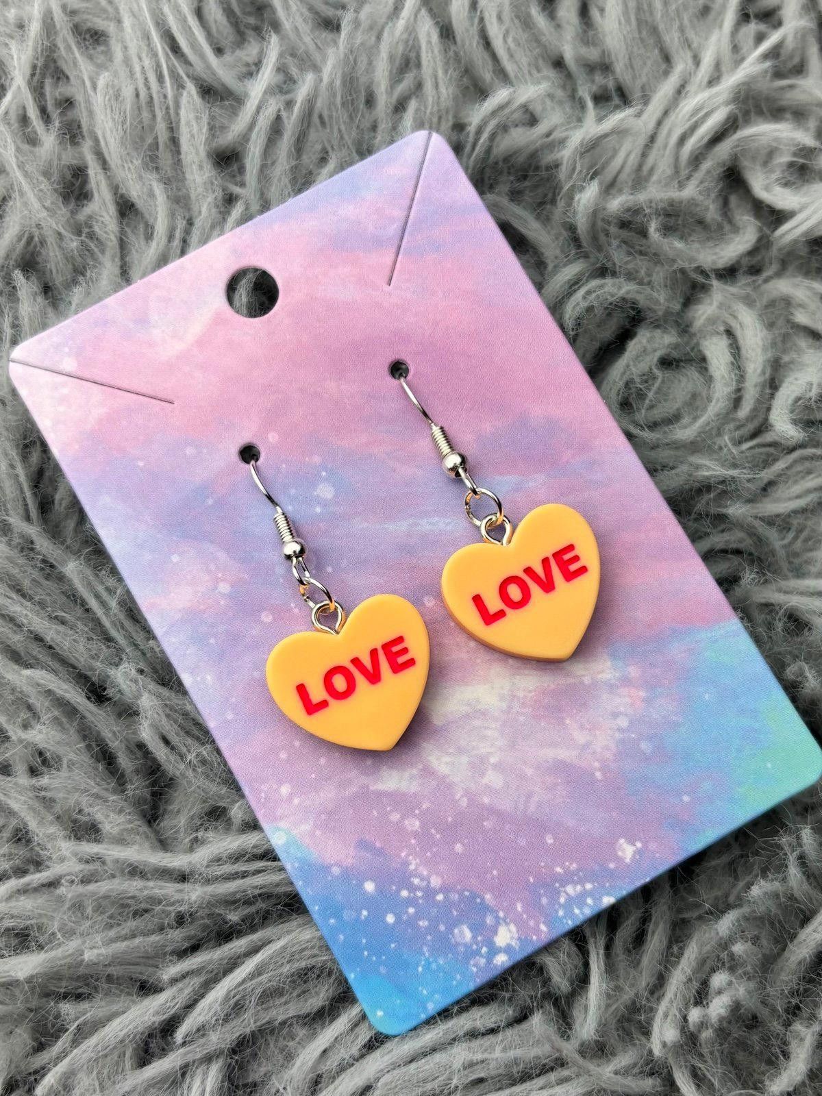 Handmade Orange Heart valentines sweethearts earrings Size ONE SIZE - 1 Preview