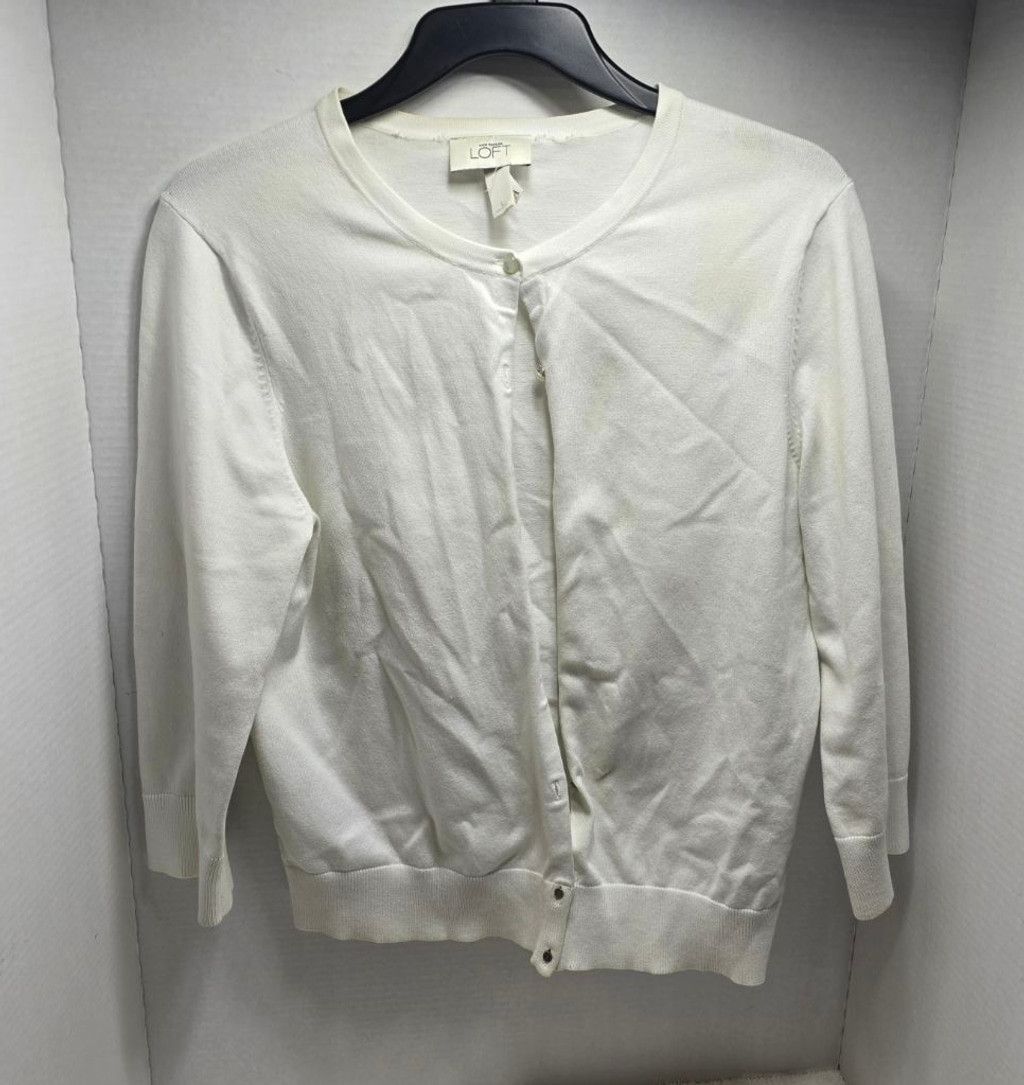 The Unbranded Brand Women's Ann Taylor LOFT White Cardigan Sweater L Size L / US 10 / IT 46 - 1 Thumbnail