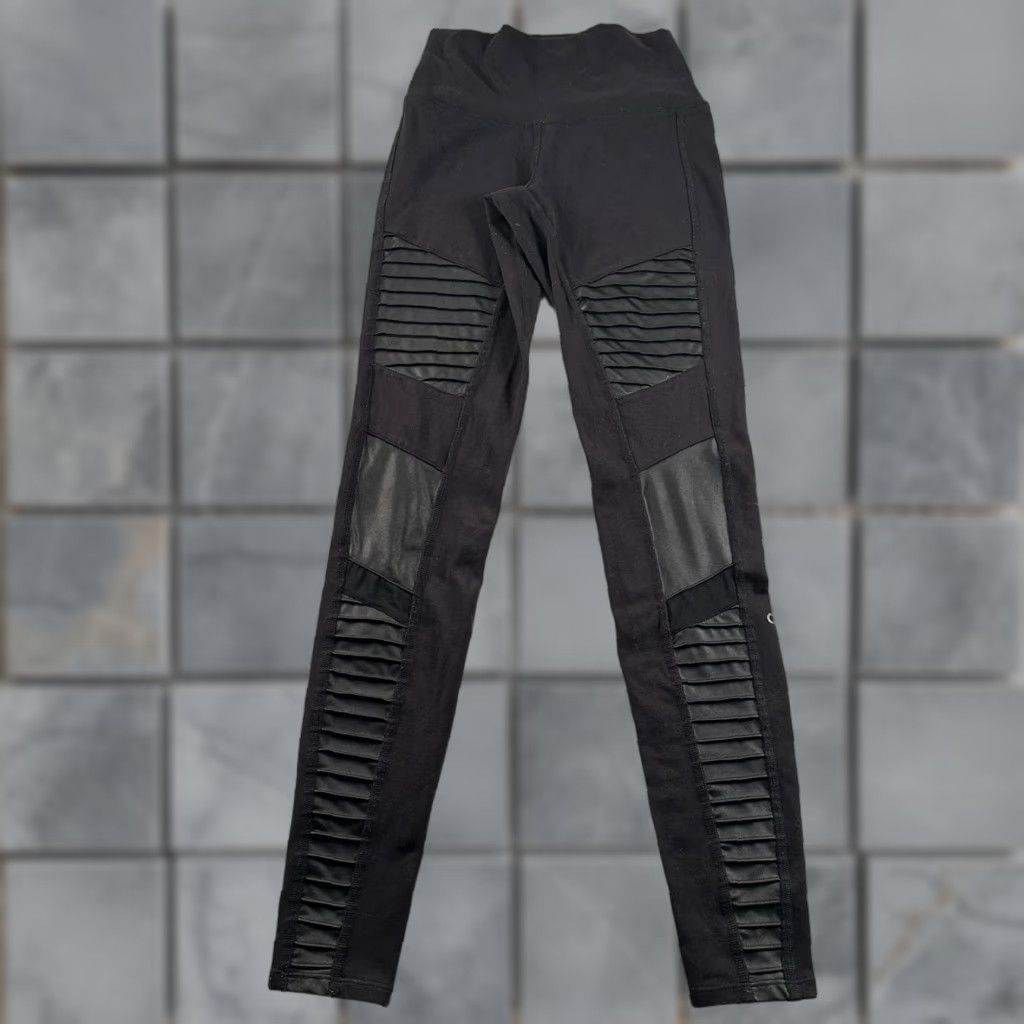 Alo Leggings Womens XXS Black High Waist Moto Faux Leather 7/8 Athletic Yoga