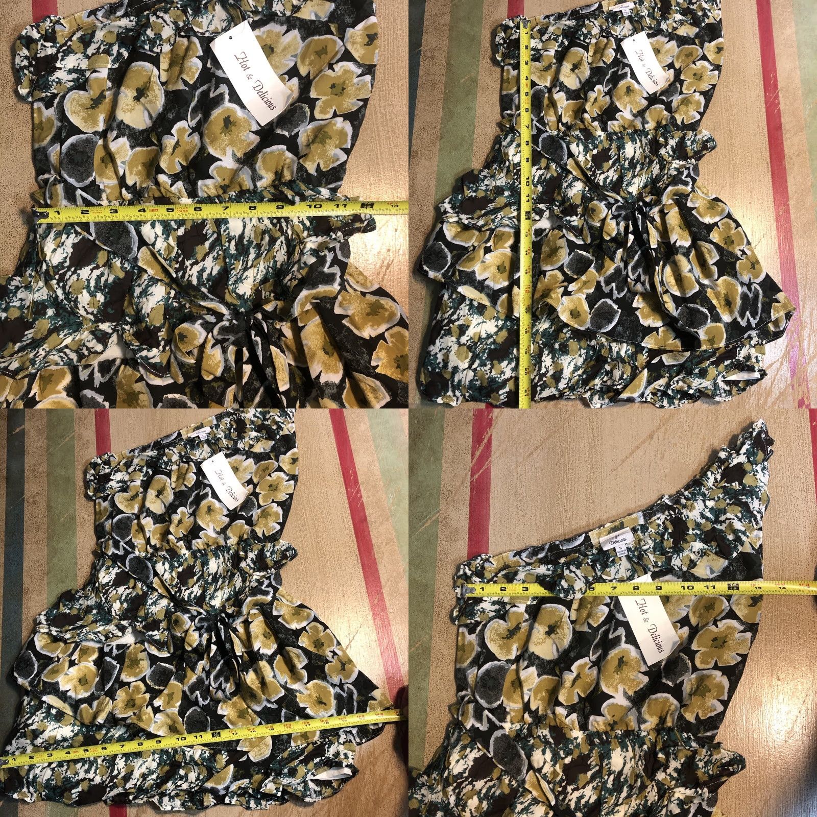 Vintage NWT Hot & Delicious Floral Mini Dress Womens S Yellow 3/4 Bell Sleeve Halter Elastic Waist Ruffle Trim Bohemian Size S / US 4 / IT 40 - 8 Thumbnail