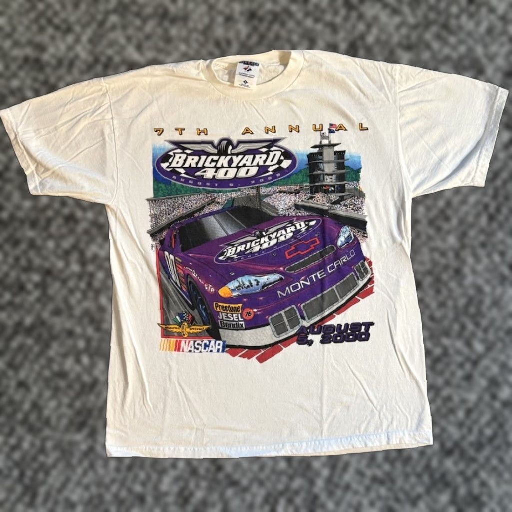 Jerzees VINTAGE 2000 NASCAR Brickyard 400 Winner Ricky Rudd T Shirt L Racing Cars Sports Shirt Men White Cotton Jerzees Logo Double-Sided Size US L / EU 52-54 / 3 - 1 Thumbnail