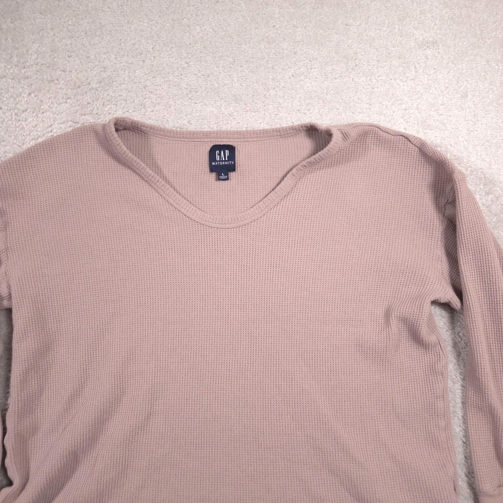 Gap VINTAGE? Gap Shirt Womens Large Pink Maternity Waffle Knit Thermal V Neck Long Sleeve Top Size L / US 10 / IT 46 - 4 Thumbnail