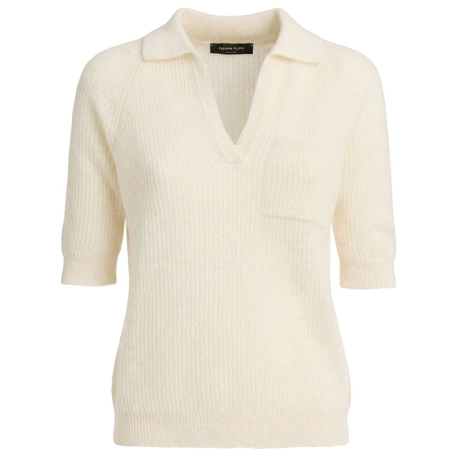 FABIANA FILIPPI Ivory Short sleeve poly blend knit polo top