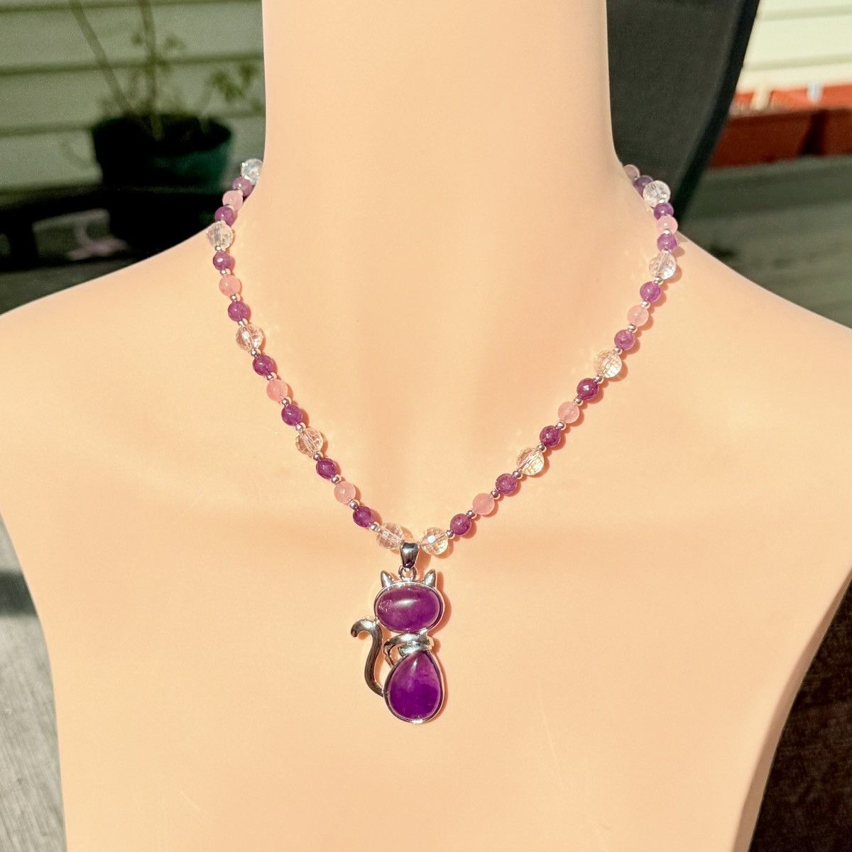 Other Amethyst Cat Pendant Beaded Hamdmade Necklace Size ONE SIZE - 3 Thumbnail