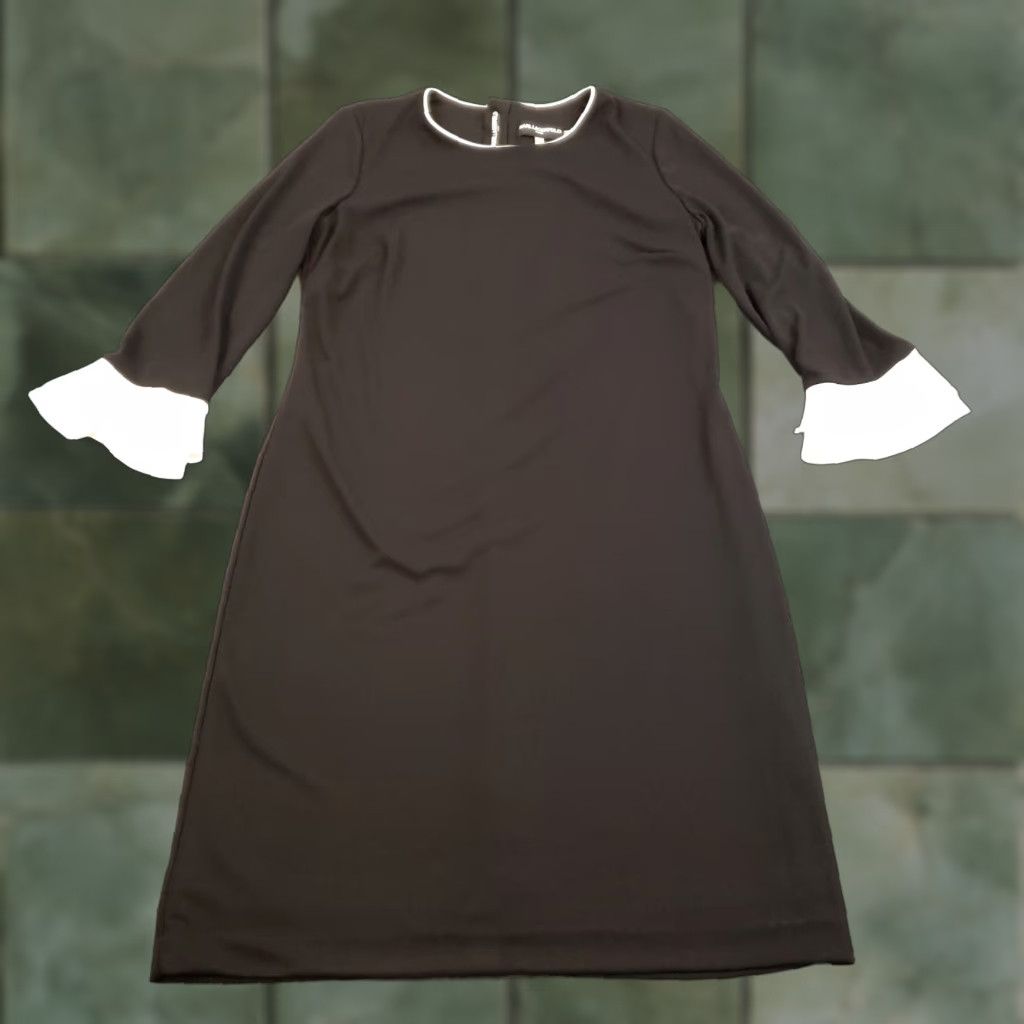 Karl Lagerfeld VINTAGE Karl Lagerfeld Dress Womens 8 Black Midi Shift Long Sleeve Ruffle Size M / US 6-8 / IT 42-44 - 1 Thumbnail
