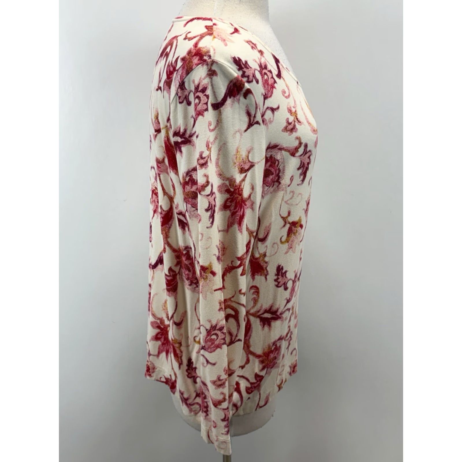 Vintage Chicos Shirt Women’s L White Pink Floral Stretch Comfort Long Sleeve Round Neck Pullover Basic T-Shirt Size L / US 10 / IT 46 - 4 Thumbnail