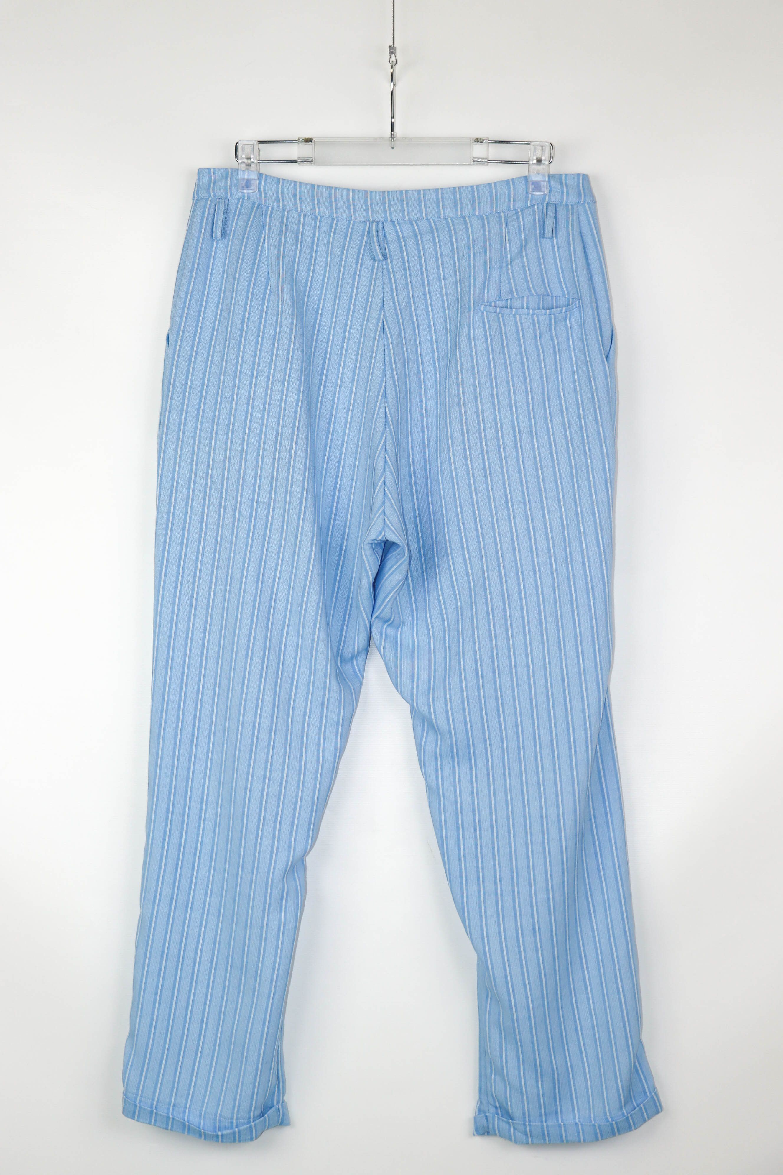 Other SHEBO Pleated Front Striped Blue Cotton/Linen Trousers Pants Size US 32 / EU 48 - 2 Thumbnail